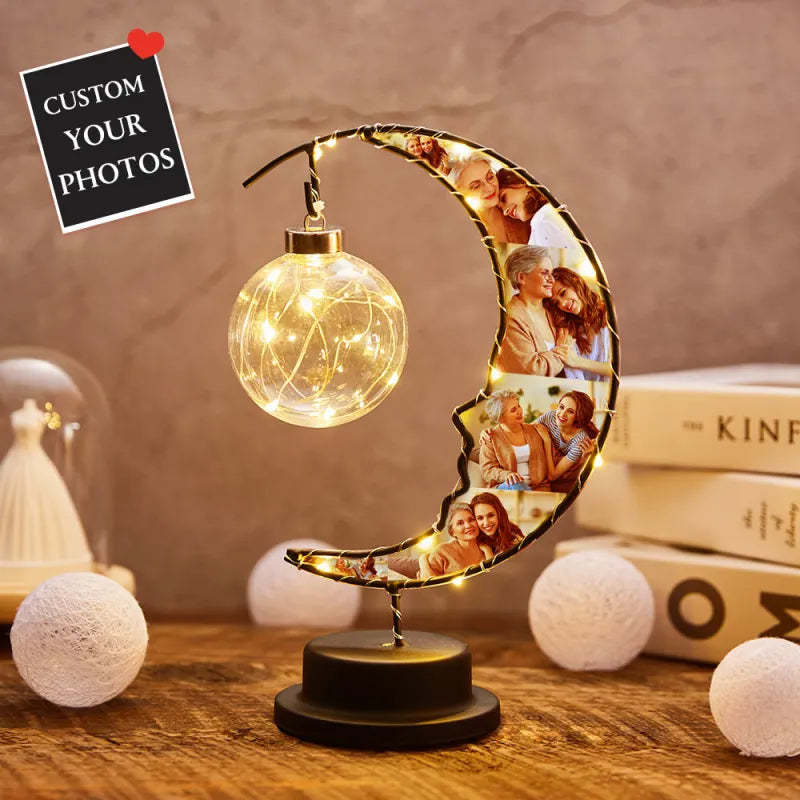 Personalized Photo Moon Light Mother's Day Gift Custom Moon Light with 6 Photo Love Gift for Couples Friends Family