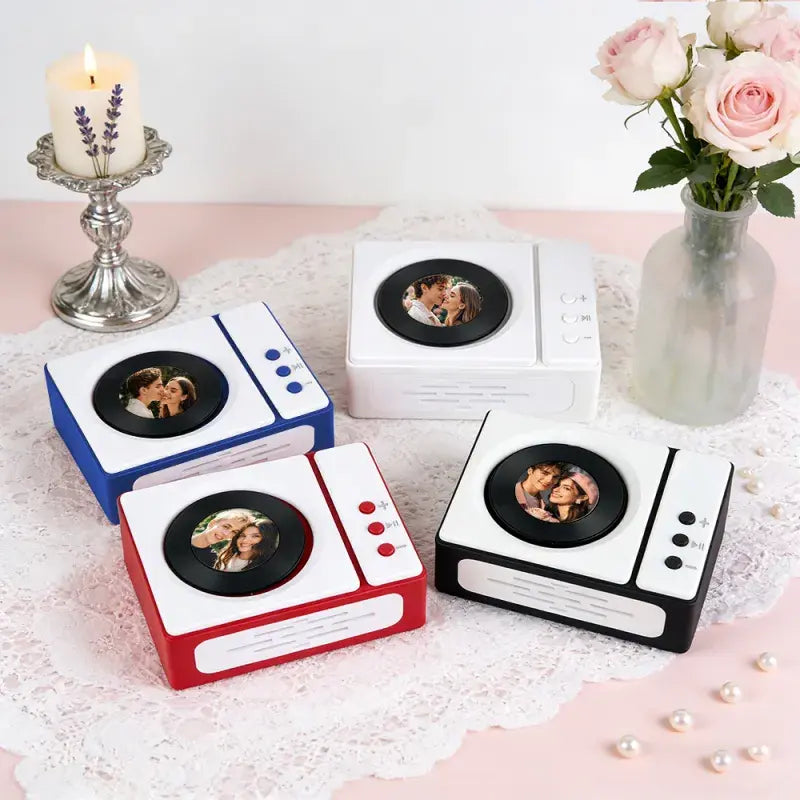 Personalized Mini Record Player with Custom Photo & Song - Unique Music Christmas Gift Center Photo Disc