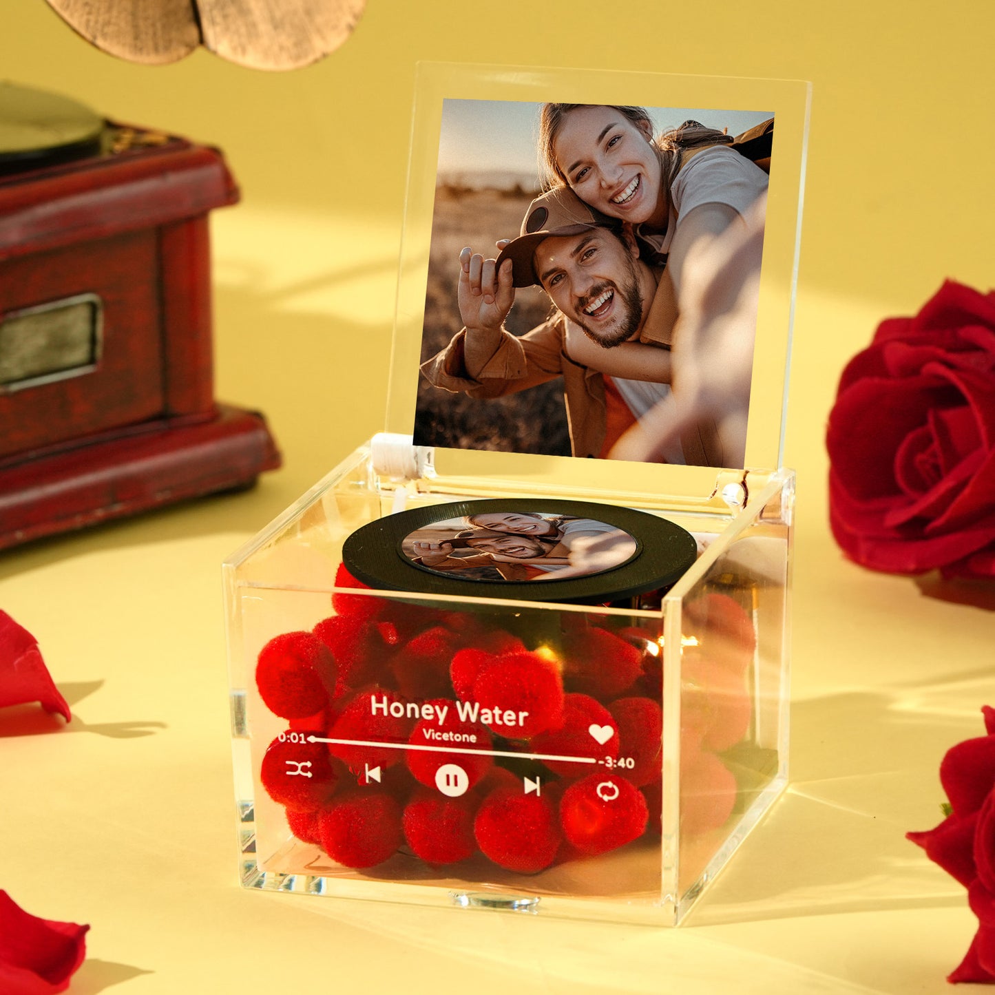 Mini Music Record Player Custom Photo with Light Personalized Music Acrylic Box
