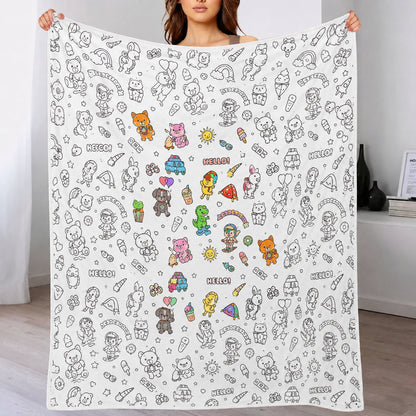 DIY Drawing Blanket with 24 Colors Markers, Doodle Your Own Blankets, Customizable Washable Paint & Play Blankets for Adults