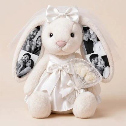 Custom Photo 40cm Wedding Bunny Plush – Personalized Bride & Groom Bunny Stuffed Animal, Anniversary Wedding Gift for Couples
