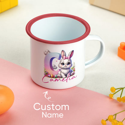 Personalized Easter Bunny Enamel Mug with Name Gradient Initial 12oz Cup Easter Gift for Kids