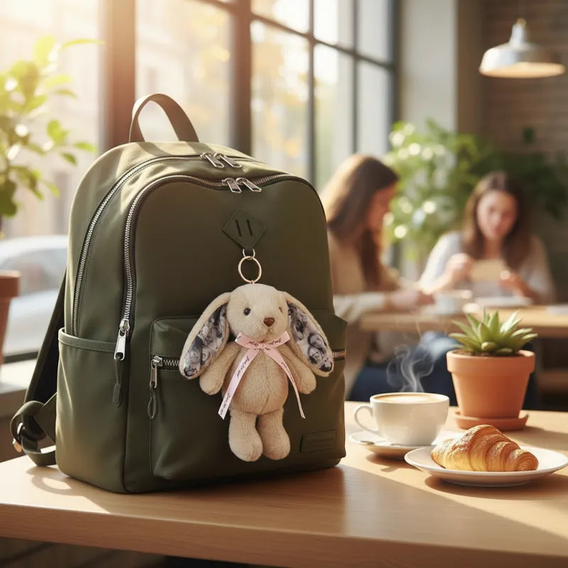 Custom Photo Bunny Plush Keychain – Personalized Cute Rabbit Bag Charm with Photo Ears & Ribbon Gift