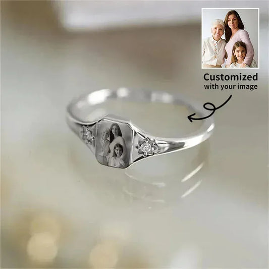 Personalized Birthstone Photo Ring 2 Colors of Photo Custom Jewelry Perfect Gift for Her Valentine's Day Gifts