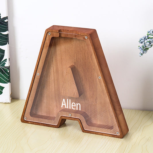 Personalized 26 Letters Piggy Bank Custom Name Wooden Money Box