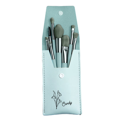 Personalized Birth Flower PU Leather Makeup Brush Bag with 8 Pcs Makeup Brushes Birthday Gift for Her