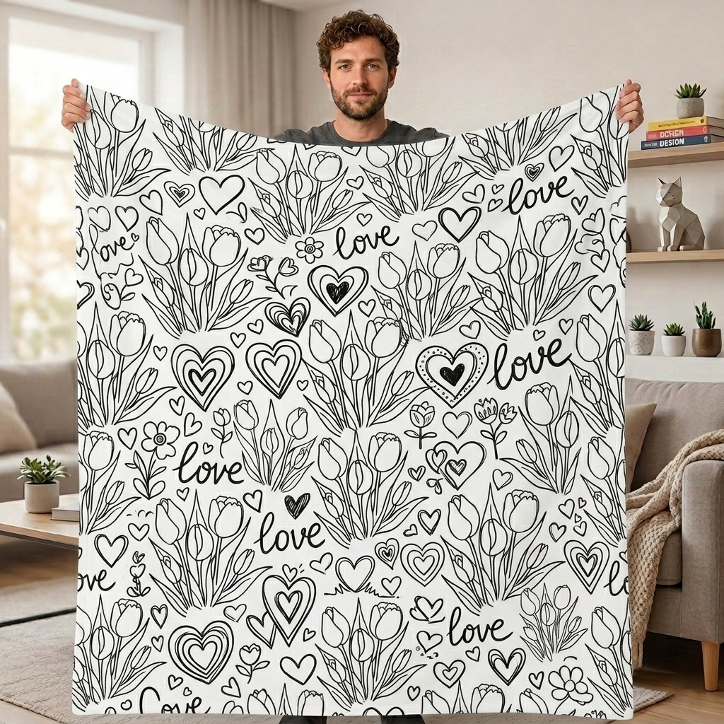 DIY Drawing Blanket with 24 Colors Markers, Doodle Your Own Blankets, Customizable Washable Paint & Play Blankets for Adults