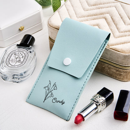 Personalized Birth Flower PU Leather Makeup Brush Bag with 8 Pcs Makeup Brushes Birthday Gift for Her