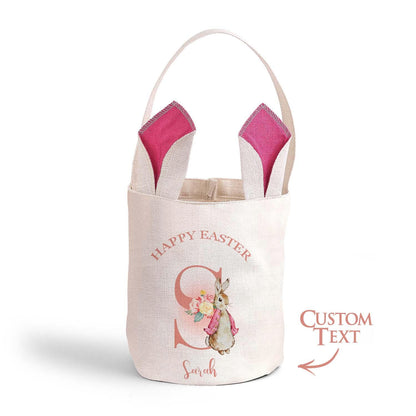 Personalized Cute Peter Rabbit Bunny Ears Bucket Bag with Initial and Name Easter Egg Hunt Basket Birthday Party Favors Gift for Kids