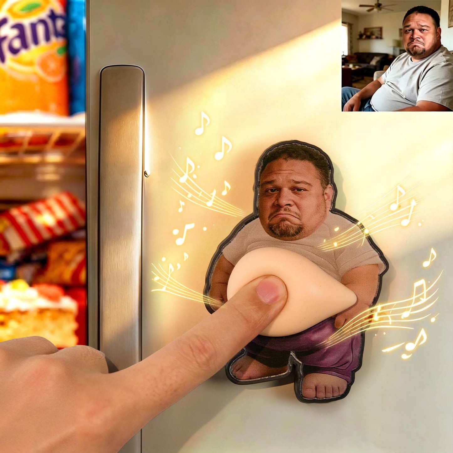 Personalized Squishy Photo&Music Fridge Magnet – Custom Photo Character Squeeze Belly Magnet with Built-in Sound, Funny Gift for Family & Co