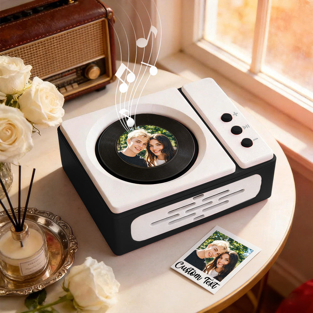 Personalized Mini Record Player with Custom Photo & Song - Unique Music Christmas Gift Center Photo Disc