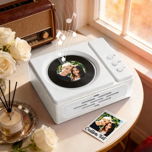 Personalized Mini Record Player with Custom Photo & Song - Unique Music Christmas Gift Center Photo Disc