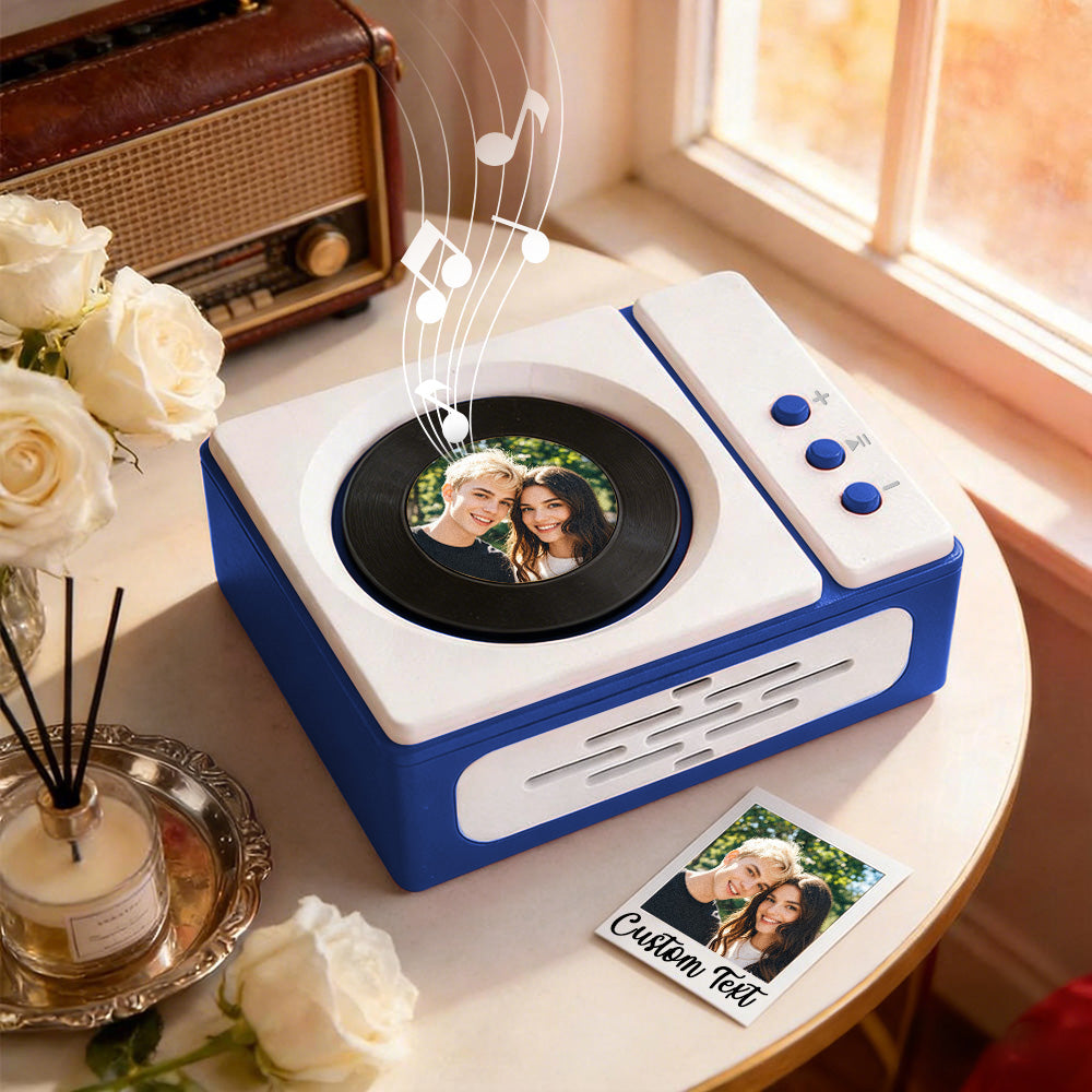 Personalized Mini Record Player with Custom Photo & Song - Unique Music Christmas Gift Center Photo Disc