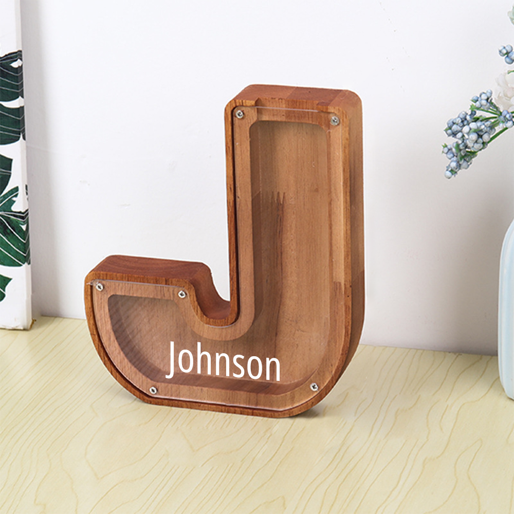 Personalized 26 Letters Piggy Bank Custom Name Wooden Money Box