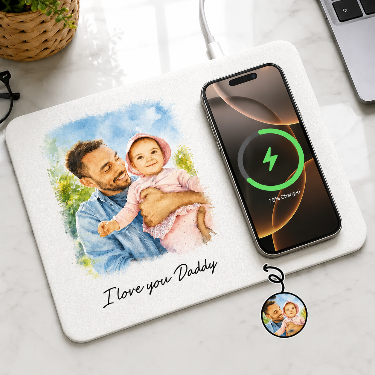 Personalized Charging Pad Dad Sketch Line Art Custom Photo Father's Day Gift For Dad