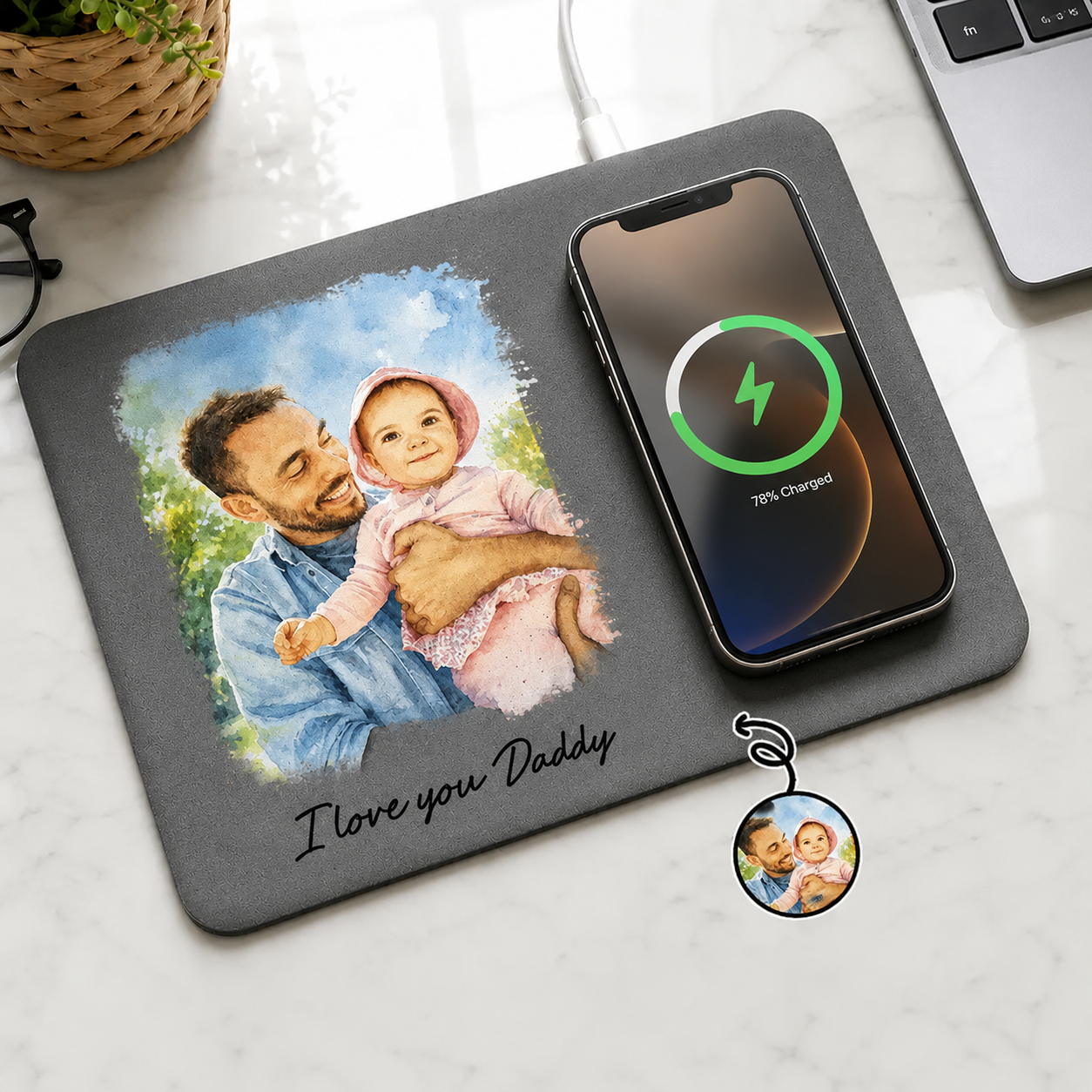 Personalized Charging Pad Dad Sketch Line Art Custom Photo Father's Day Gift For Dad