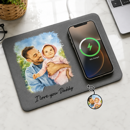 Personalized Charging Pad Dad Sketch Line Art Custom Photo Father's Day Gift For Dad