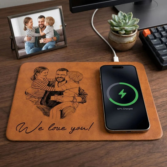 Personalized Charging Pad Dad Sketch Line Art Custom Photo Father's Day Gift For Dad