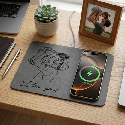 Personalized Charging Pad Dad Sketch Line Art Custom Photo Father's Day Gift For Dad