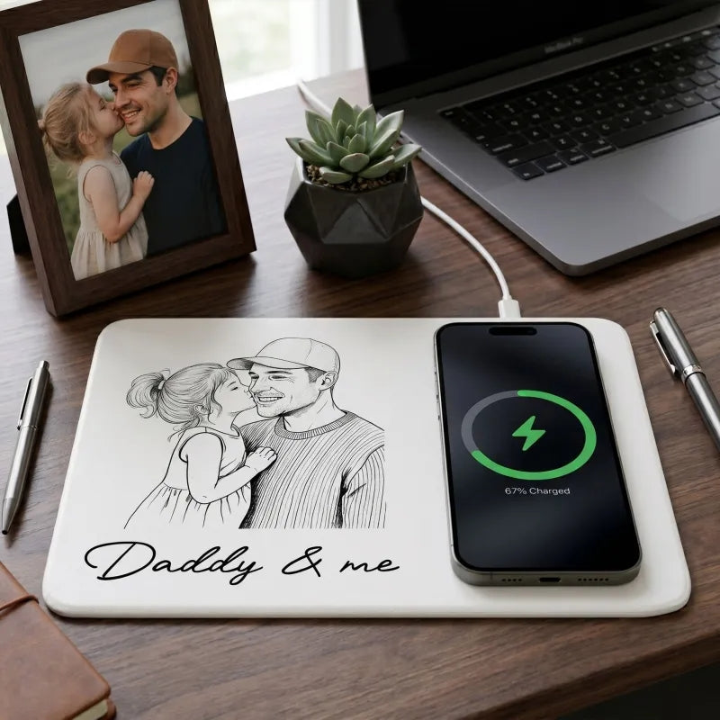 Personalized Charging Pad Dad Sketch Line Art Custom Photo Father's Day Gift For Dad