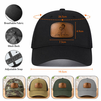 Father's Day Gifts, Custom Photo Sketch Line Art Father's Day Gift For Dad, Husband - Personalized Cap