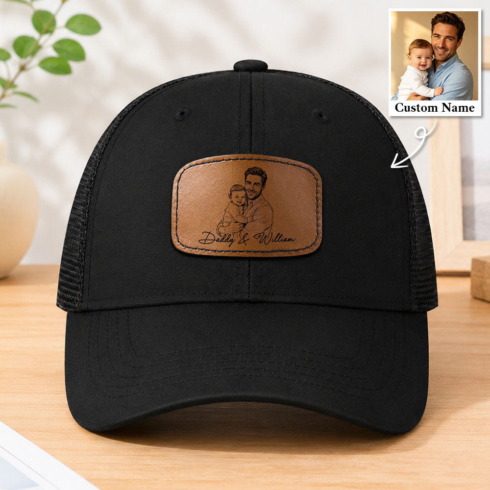 Father's Day Gifts, Custom Photo Sketch Line Art Father's Day Gift For Dad, Husband - Personalized Cap