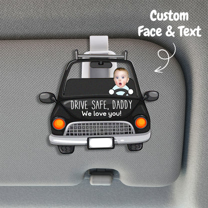 Personalized Photo Wooden Car Visor Clip Custom Babies Face Drive Safe Daddy