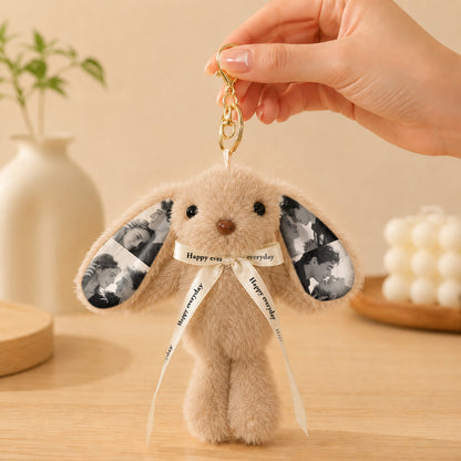 Custom Photo Bunny Plush Keychain – Personalized Cute Rabbit Bag Charm with Photo Ears & Ribbon Gift