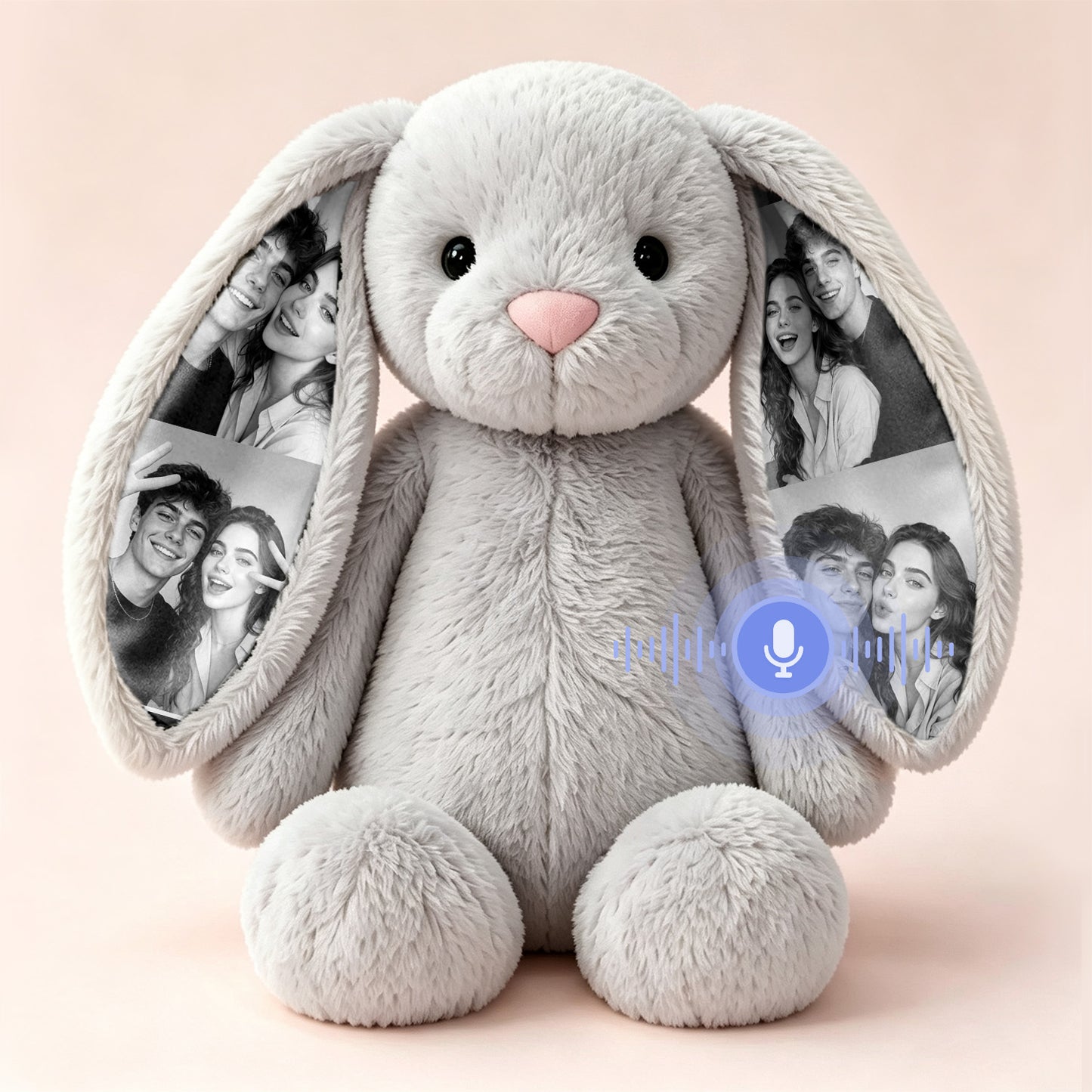 Personalized Voice Recording Bunny Plush with Hidden Photo Ears Anniversary Gift