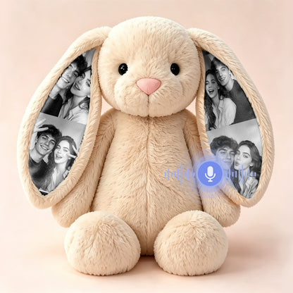 Personalized Voice Recording Bunny Plush with Hidden Photo Ears Anniversary Gift
