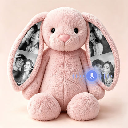 Personalized Voice Recording Bunny Plush with Hidden Photo Ears Anniversary Gift