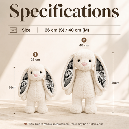 Personalized Voice Recording Bunny Plush with Hidden Photo Ears Anniversary Gift