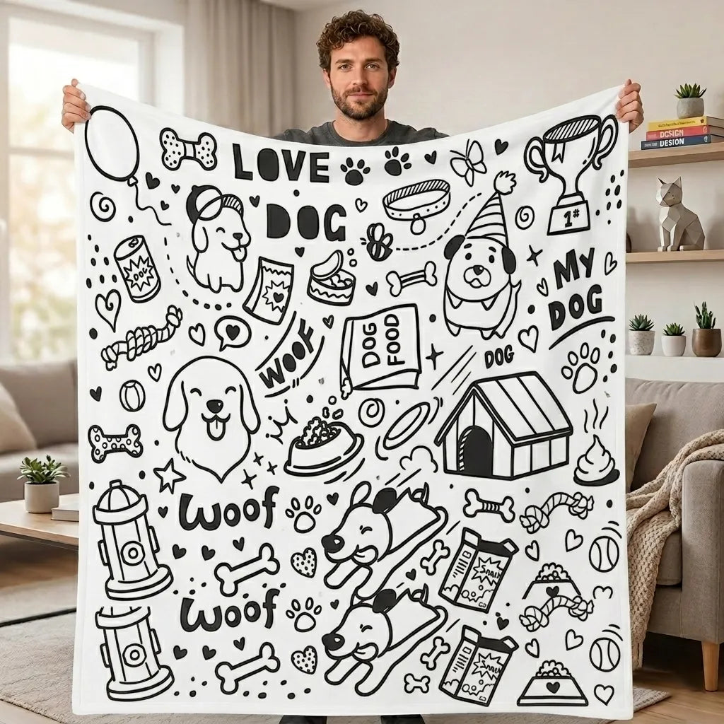 DIY Drawing Blanket with 24 Colors Markers, Doodle Your Own Blankets, Customizable Washable Paint & Play Blankets for Adults