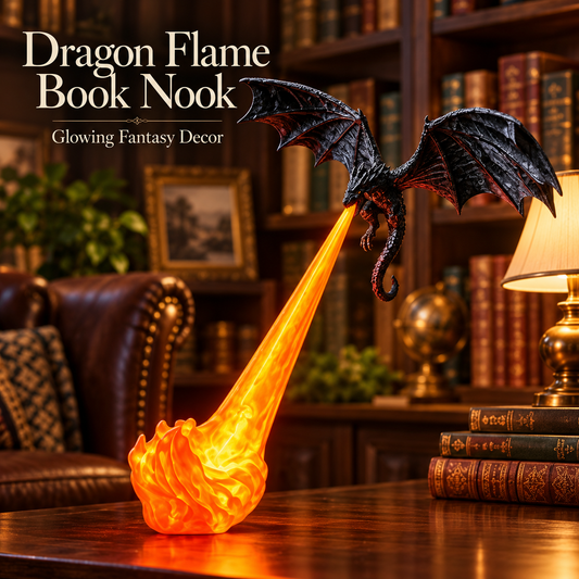 Dragon Flame Book Nook – Fantasy Bookshelf Decor, with LED Light