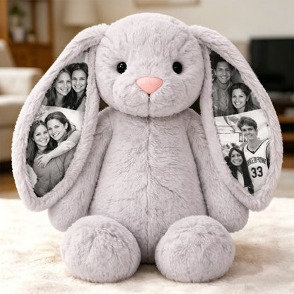 Custom Photo Bunny Plush Personalized Hidden Ear Picture Gift for Couples Anniversary Mother's Day Gifts