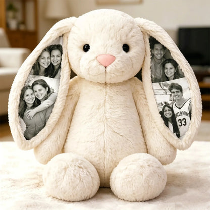 Custom Photo Bunny Plush Personalized Hidden Ear Picture Gift for Couples Anniversary Mother's Day Gifts