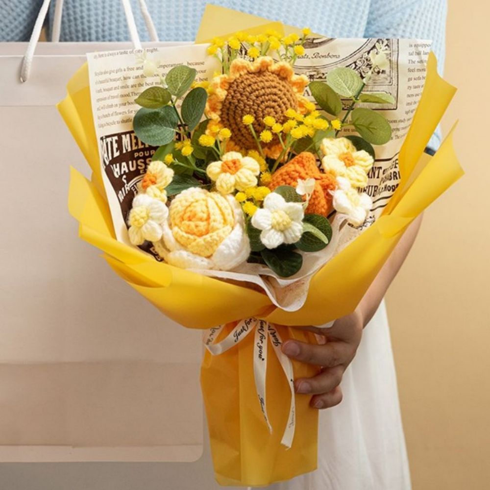 Crochet Flowers Bouquet Handmade Knitted Sunflower Bouquet Wedding Gift