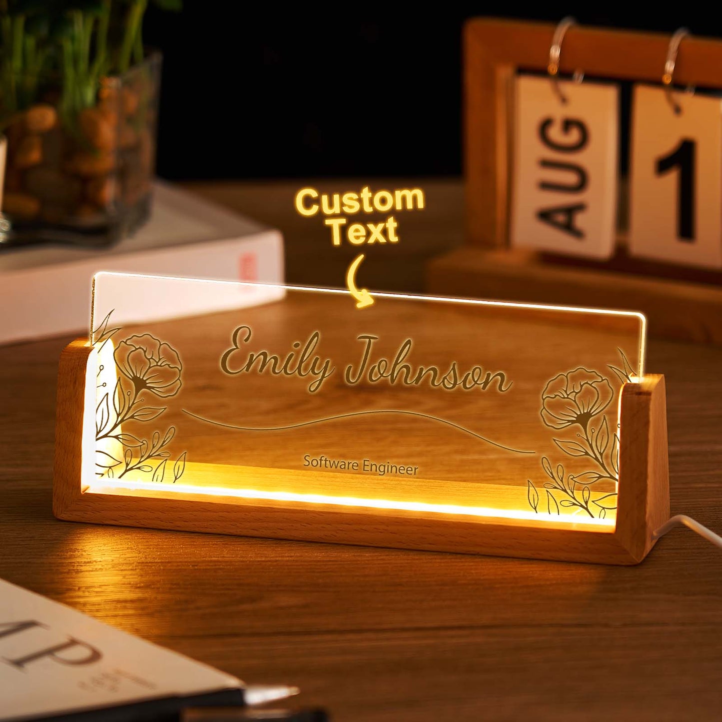 Custom U-shaped Acrylic Name Night Light - Warm White Light