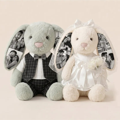 Custom Photo 40cm Wedding Bunny Plush – Personalized Bride & Groom Bunny Stuffed Animal, Anniversary Wedding Gift for Couples