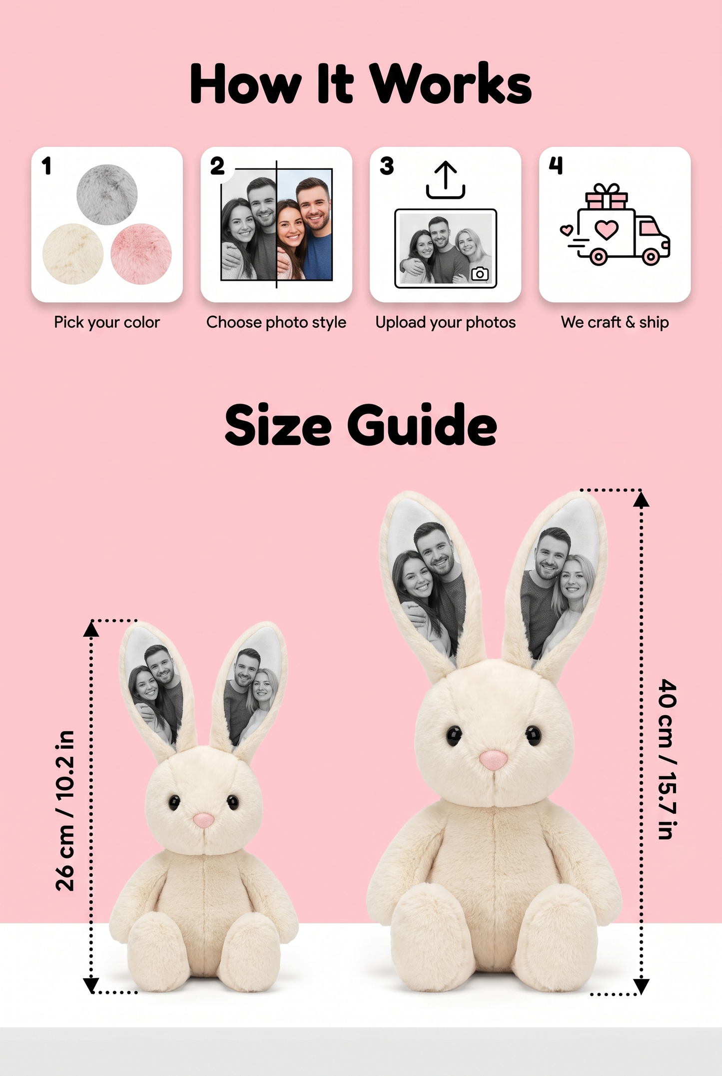 How it works and size guide — 26cm and 40cm