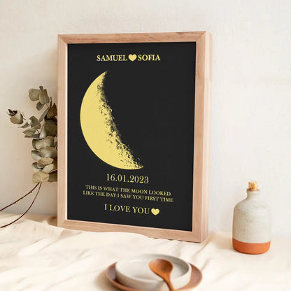Custom Moon Phase and Names Wooden Frame with Your Text Custom Art Frame Best Valentine's Day Gift for Couple