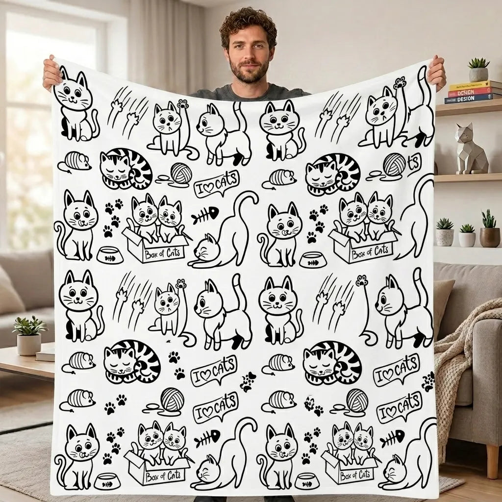 DIY Drawing Blanket with 24 Colors Markers, Doodle Your Own Blankets, Customizable Washable Paint & Play Blankets for Adults