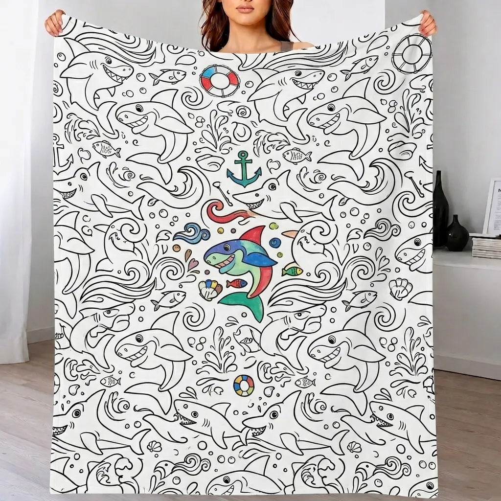 DIY Drawing Blanket with 24 Colors Markers, Doodle Your Own Blankets, Customizable Washable Paint & Play Blankets for Adults