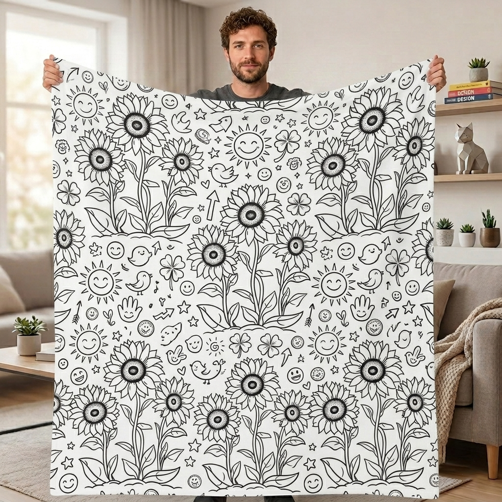DIY Drawing Blanket with 24 Colors Markers, Doodle Your Own Blankets, Customizable Washable Paint & Play Blankets for Adults