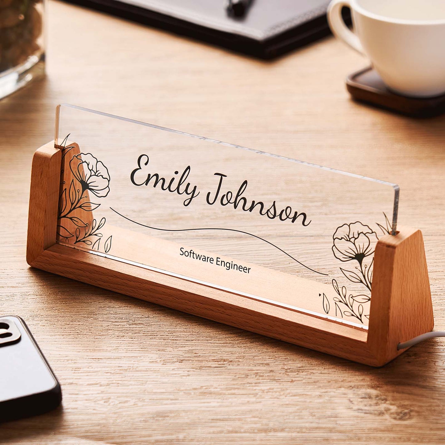 Custom U-shaped Acrylic Name Night Light - Warm White Light