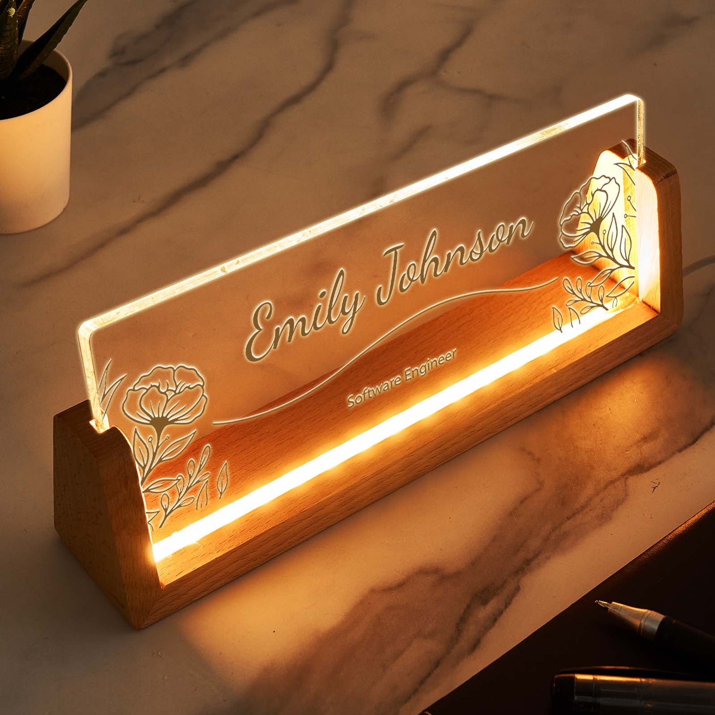 Custom U-shaped Acrylic Name Night Light - Warm White Light