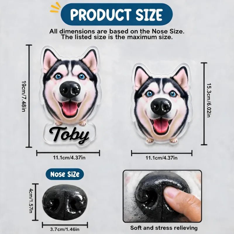 Custom Dog Nose Squishy Fridge Magnet Sticker – Personalized Pet Nose Squeeze Toy with Custom Face & Name