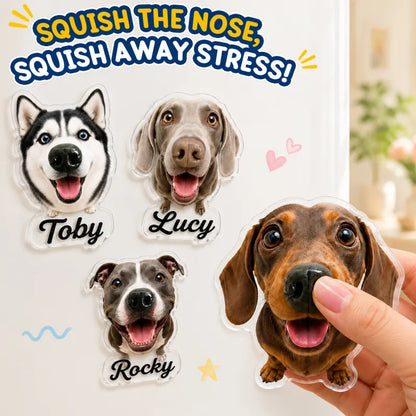 Custom Dog Nose Squishy Fridge Magnet Sticker – Personalized Pet Nose Squeeze Toy with Custom Face & Name