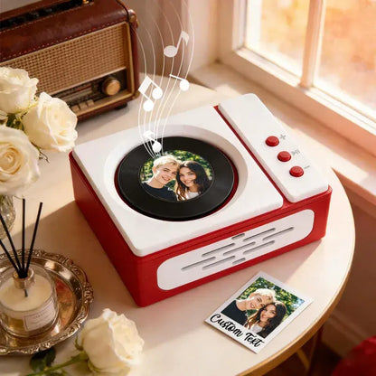 Personalized Mini Record Player with Custom Photo & Song - Unique Music Christmas Gift Center Photo Disc