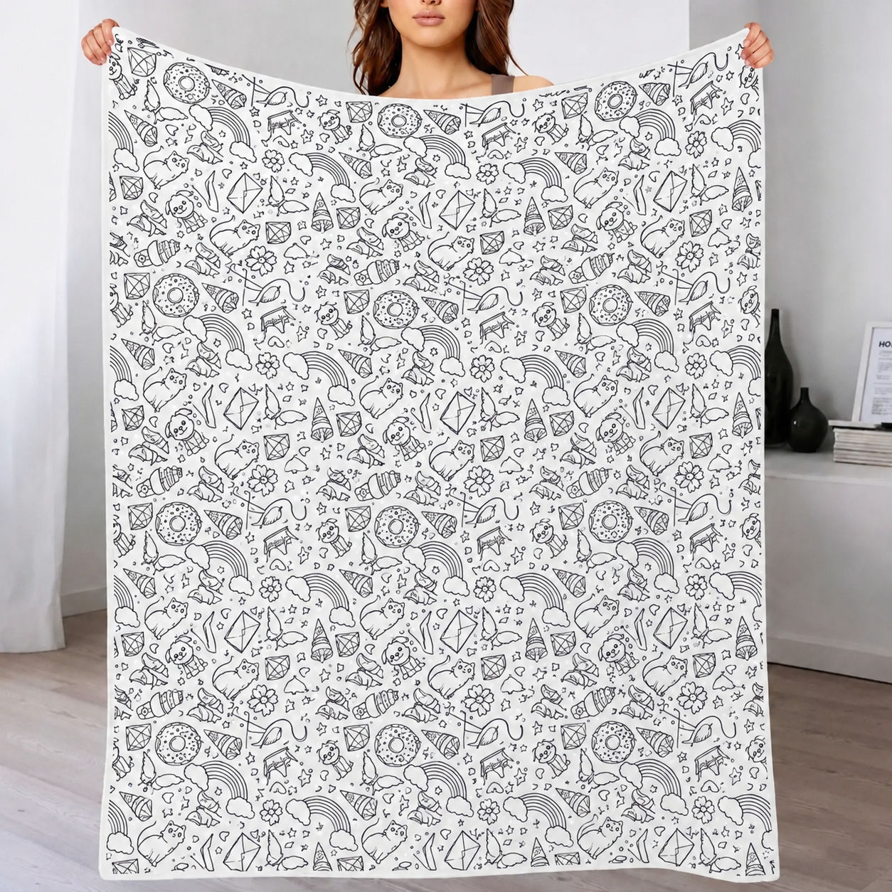 DIY Drawing Blanket with 24 Colors Markers, Doodle Your Own Blankets, Customizable Washable Paint & Play Blankets for Adults